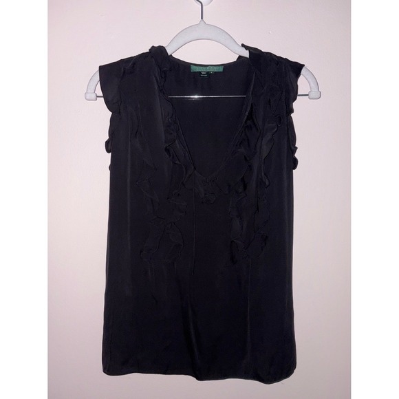 Lauren Ralph Lauren Tops - Lauren Ralph Lauren Silk Blouse Black Ruffle V-Neck Sleeveless Womens Size 10